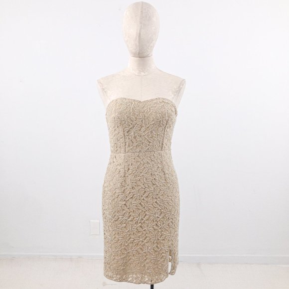 Neiman Marcus XS Strapless Lace Mini Dress Nude - Picture 3 of 13